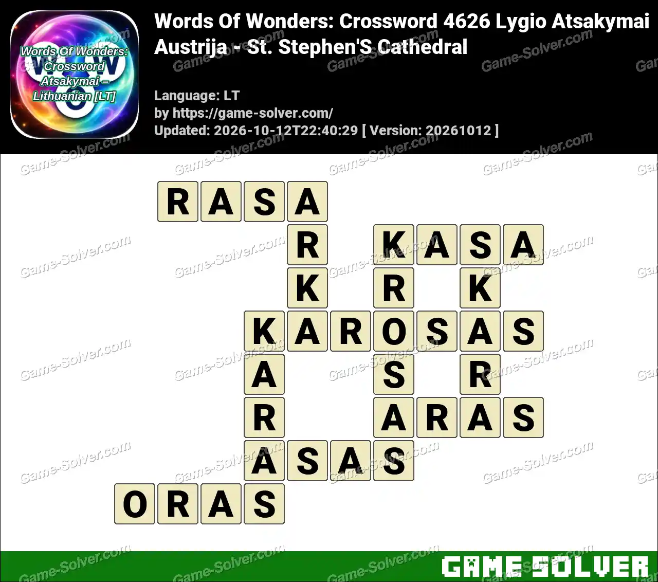 Words Of Wonders: Crossword 4626 Lygio Atsakymai – Austrija – St. Stephen’S Cathedral